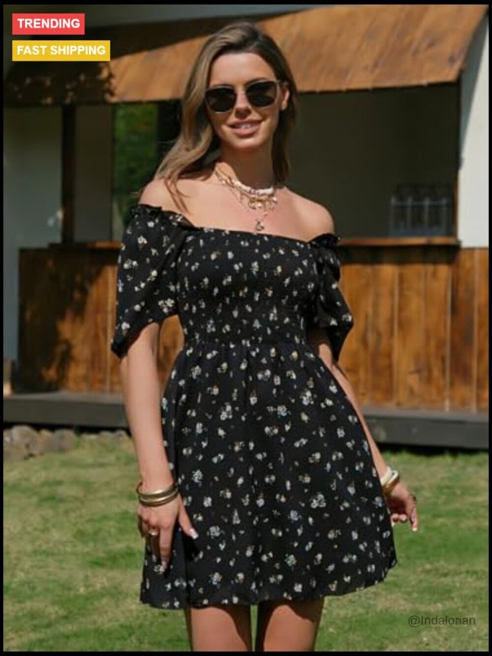 Swiss Dot Square Neck Mini Dress with Ruffle Sleeves and Flowy Swing Skirt - Picture 3 of 7